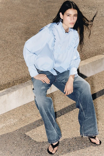 Blouse à bords plissés en popeline de coton