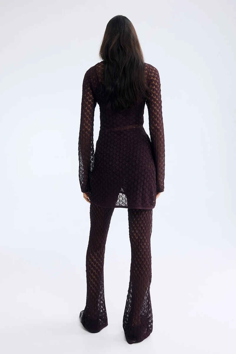 Shimmery Pointelle-Knit Pants