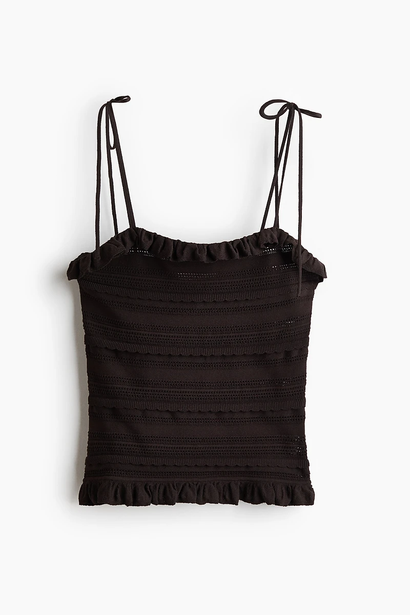 Pointelle-Knit Tie-Strap Top