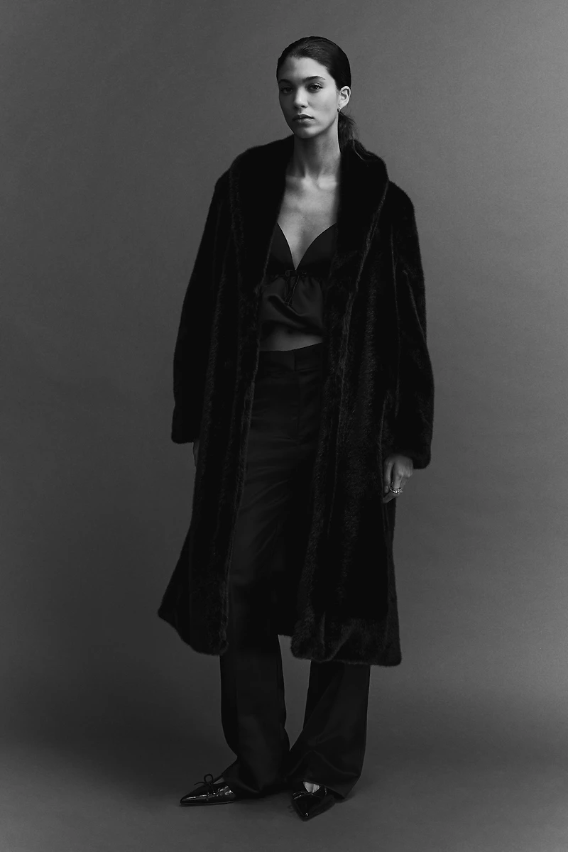 Fluffy Coat with Shawl Collar