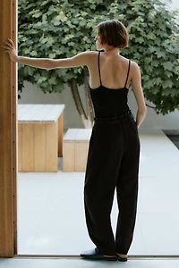 Tie-Belt Barrel-Leg Pants