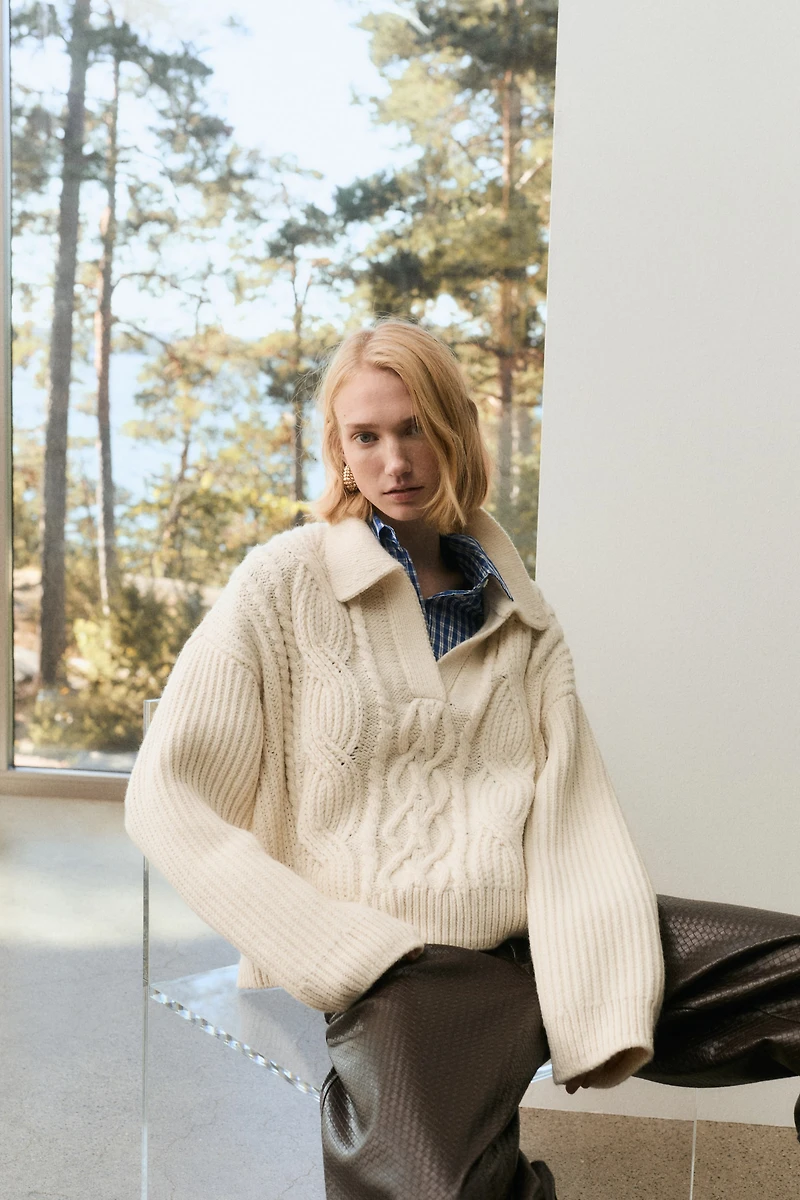 Cable-Knit Sweater with Collar