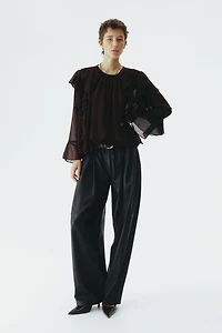 Sheer Flounce-Trimmed Blouse