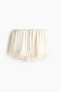 Lace-Trimmed Satin Shorts