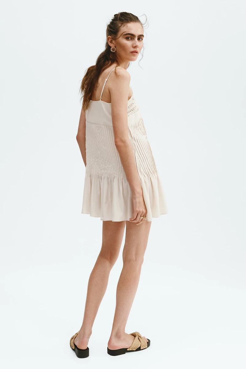 Pintuck Dress with Lace Panel