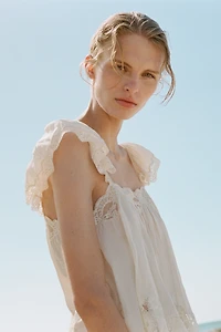 Lace-Trimmed Viscose Top