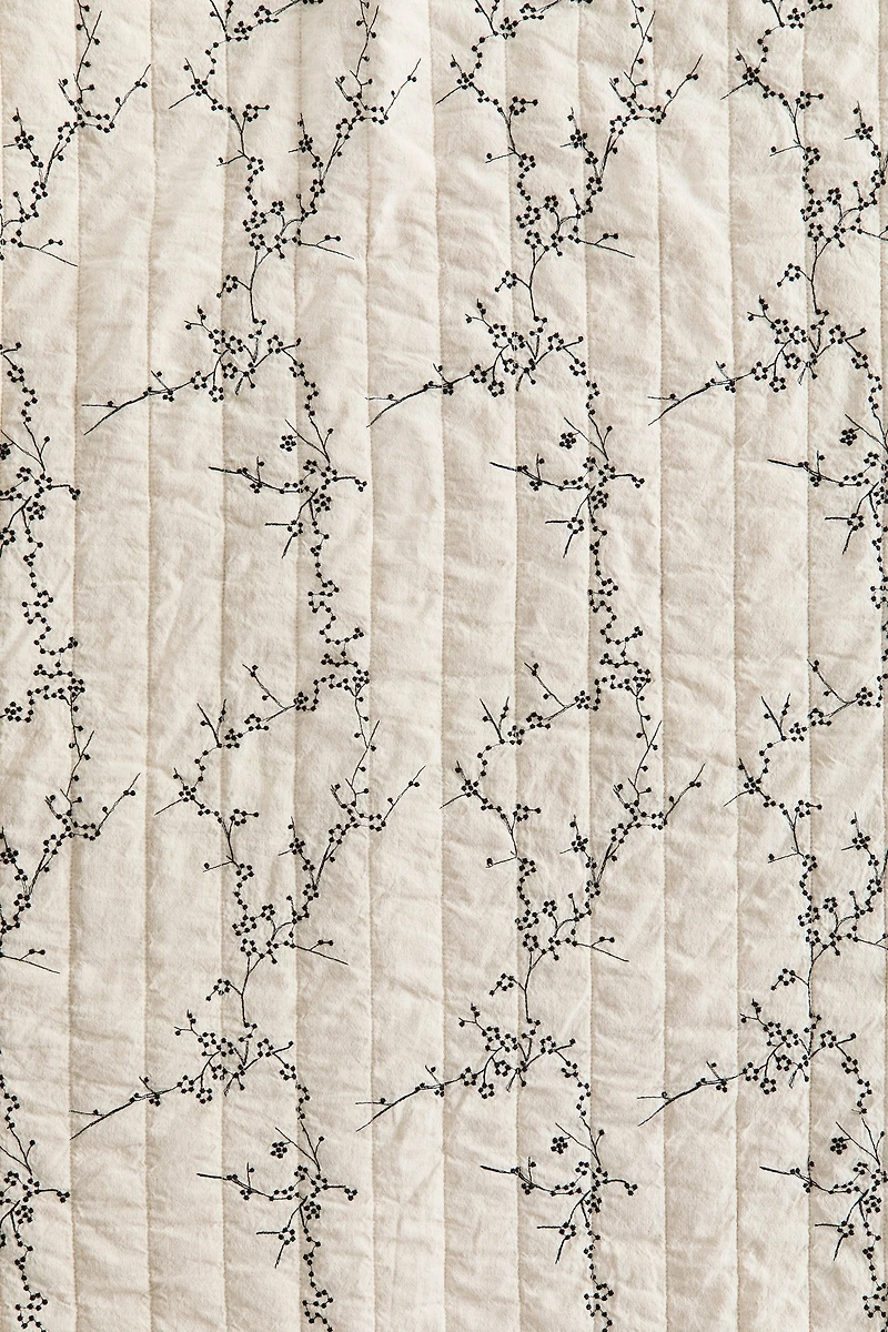 Embroidered-Detail Linen-Blend Bed Throw