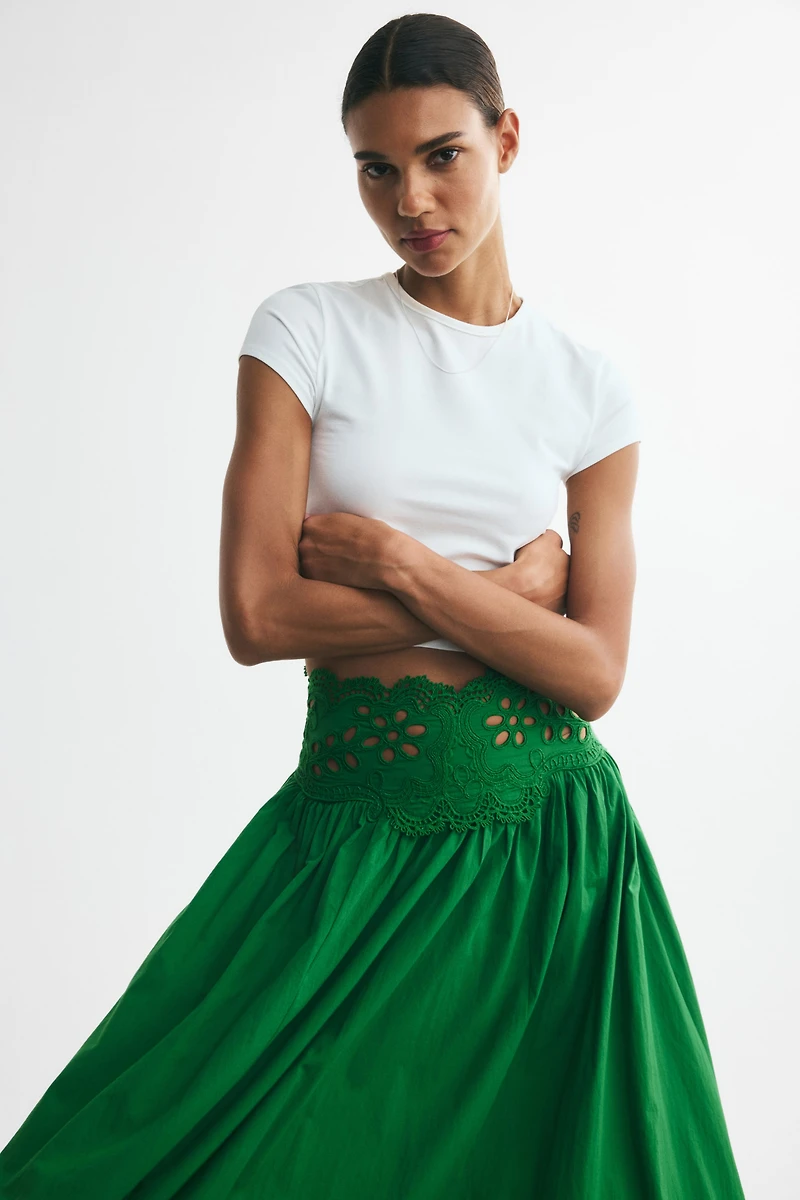 Lace-Detail Cotton Skirt