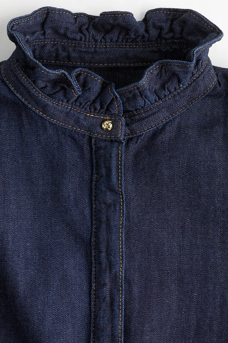 Ruffle-Trimmed Denim Blouse