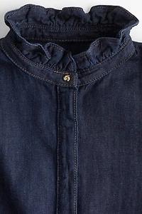 Ruffle-Trimmed Denim Blouse