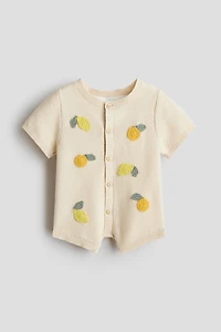 Embroidered-Detail Cotton Romper Suit