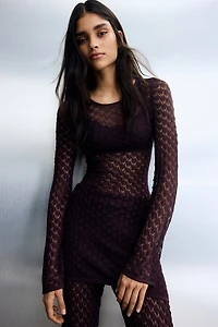 Shimmery Pointelle-Knit Top