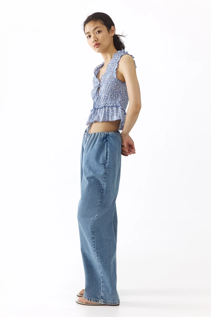 Tie-Detail Smocked Top