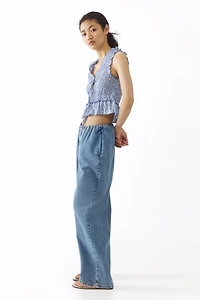 Tie-Detail Smocked Top