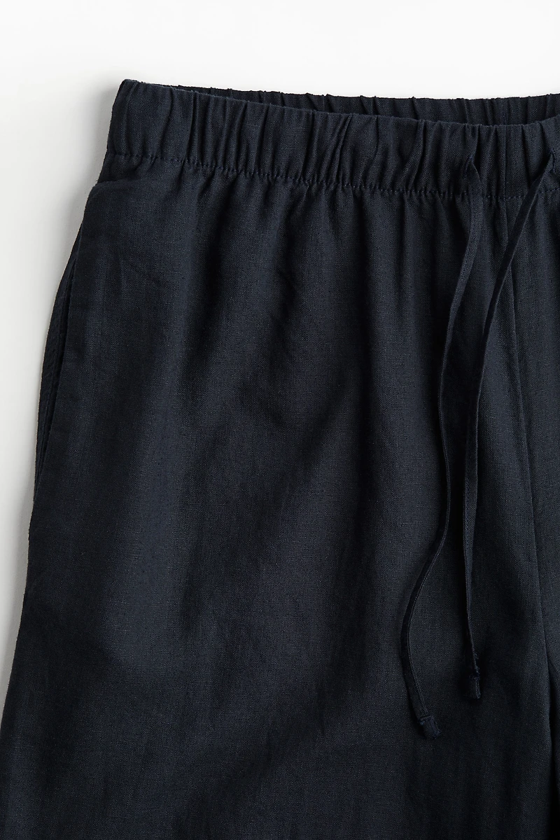 Wide-Leg Linen-Blend Pants