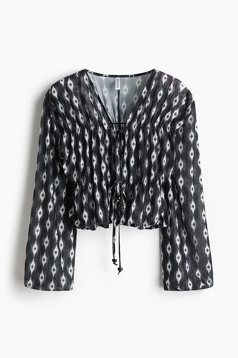 Tie-Detail Mesh Blouse