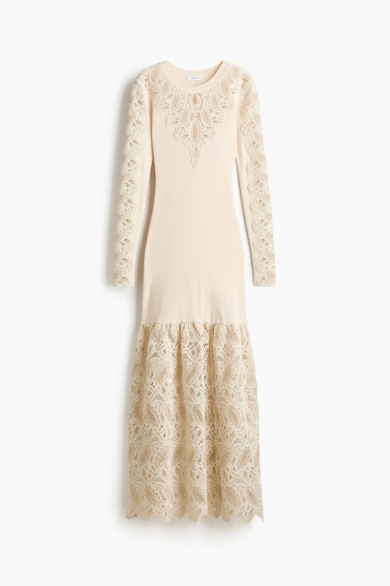 Ribbed Lace-Detail Dress