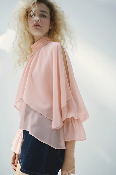 Flounced Cape-Detail Blouse