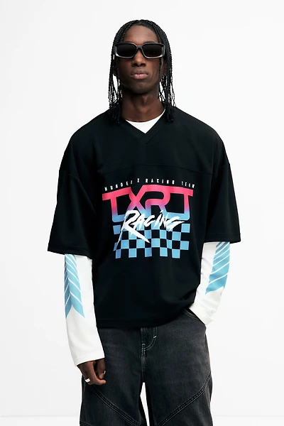 T-shirt ample en filet imprimé