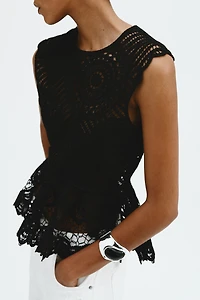 Crochet-Look Peplum Top