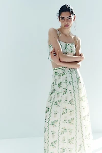 Pleated Linen-Blend Crop Top