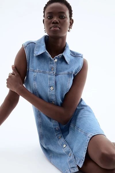 Sleeveless Denim Shirt Dress