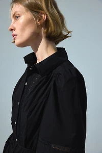 Cotton Shirt Dress with Pintucks