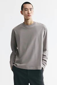 Relaxed-Fit Long-Sleeved Interlock Cotton T-Shirt