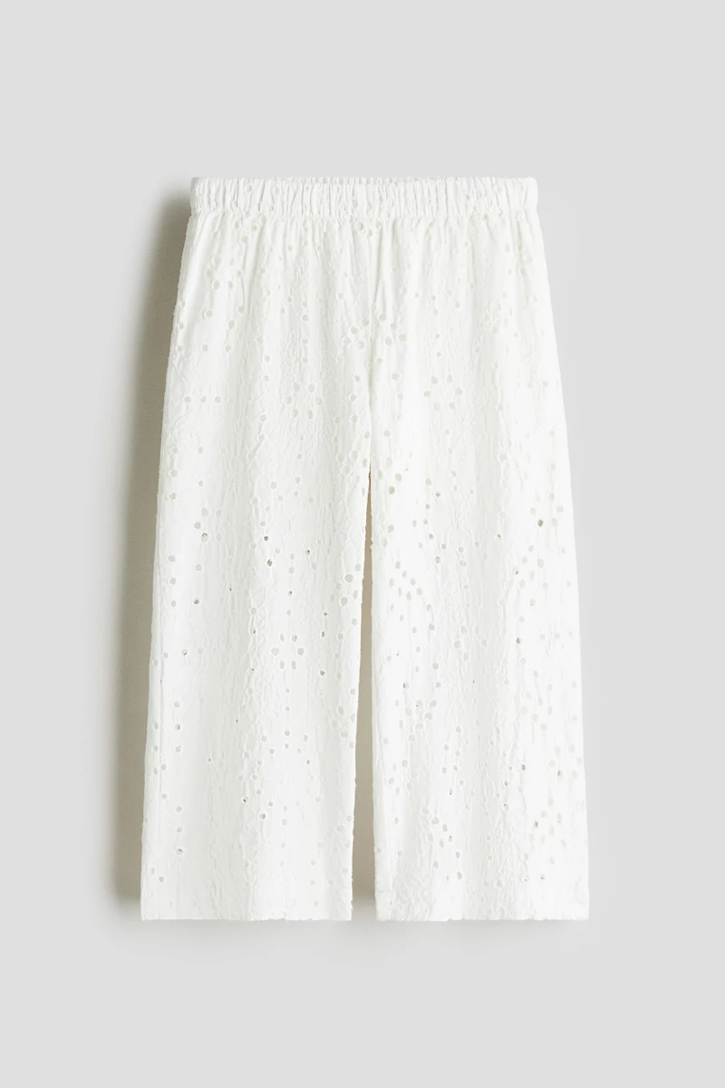 Wide-Leg Pants with Eyelet Embroidery
