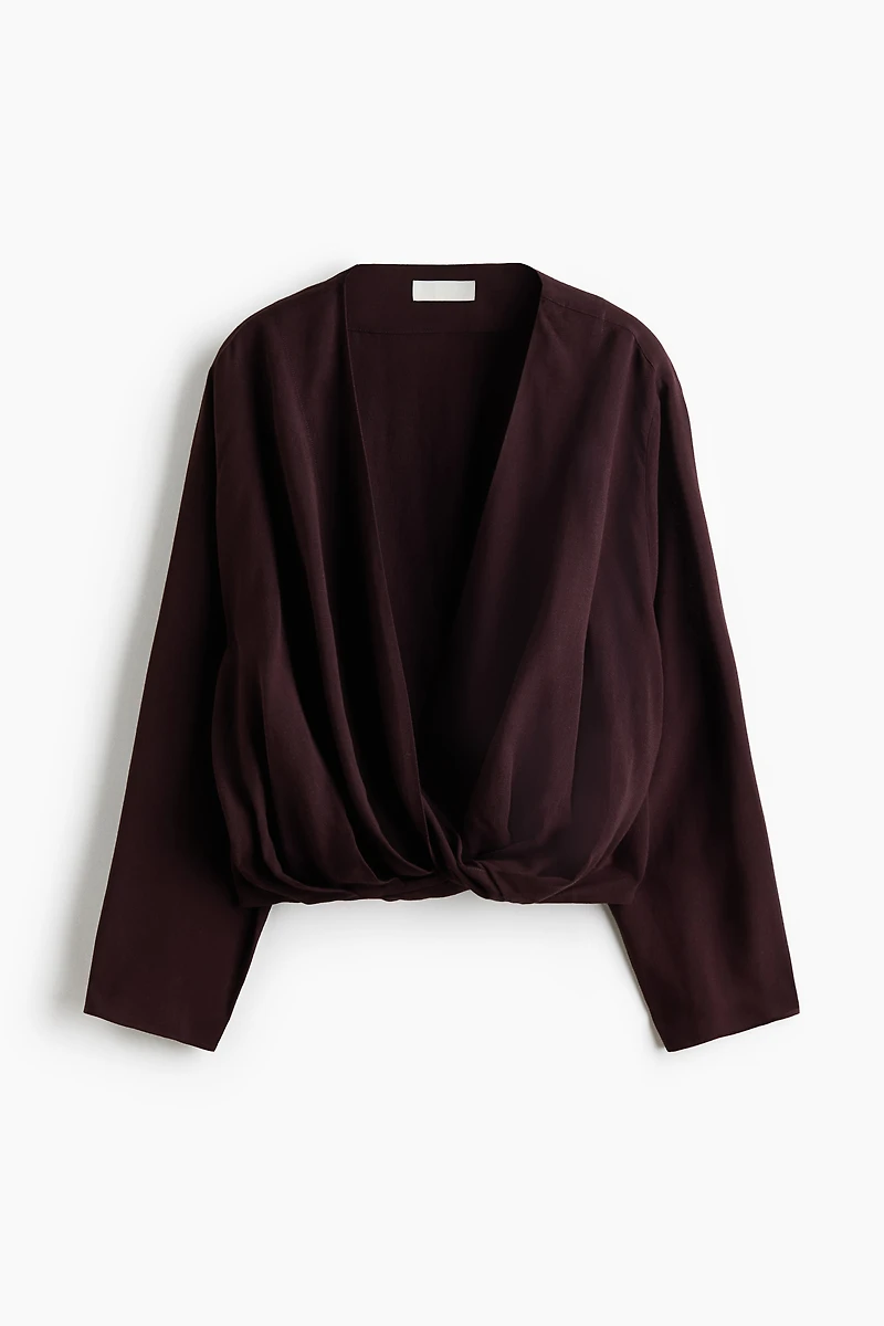 Linen-Blend Wrap Blouse