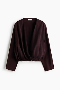 Linen-Blend Wrap Blouse