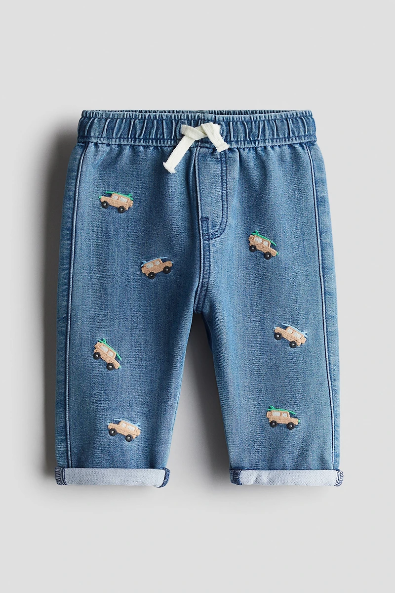 Embroidered-Detail Denim Joggers