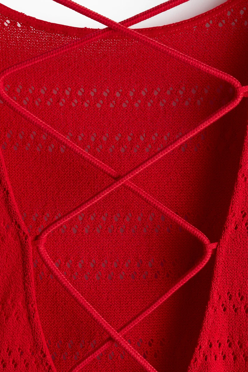 Lacing-Detail Hole-Knit Dress