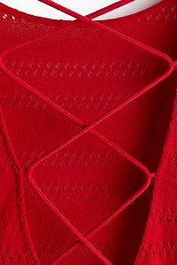 Lacing-Detail Hole-Knit Dress