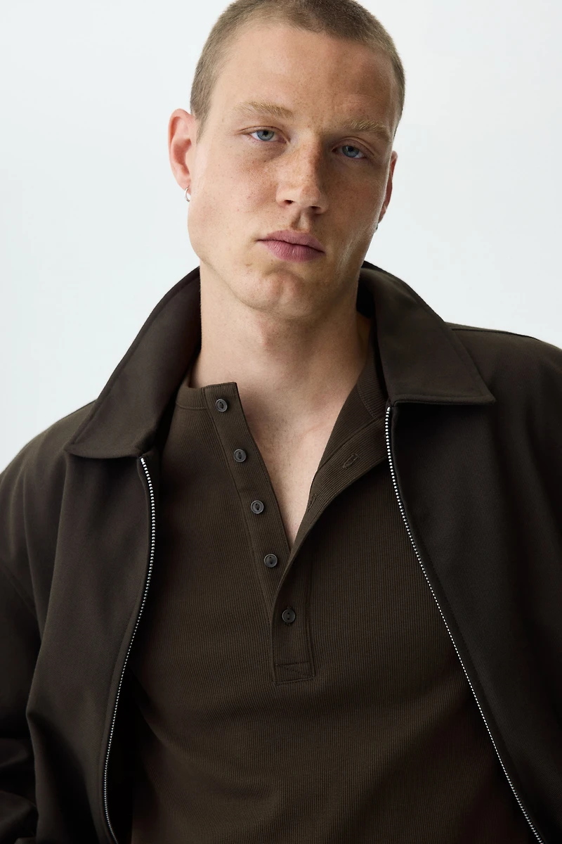 Slim-Fit Ribbed Henley Shirt