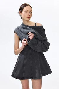 Flared-Skirt Denim Dress