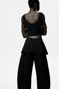 Skirt-Layered Barrel-Leg Pants