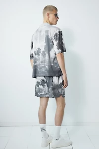 Regular-Fit Printed Mesh Shorts