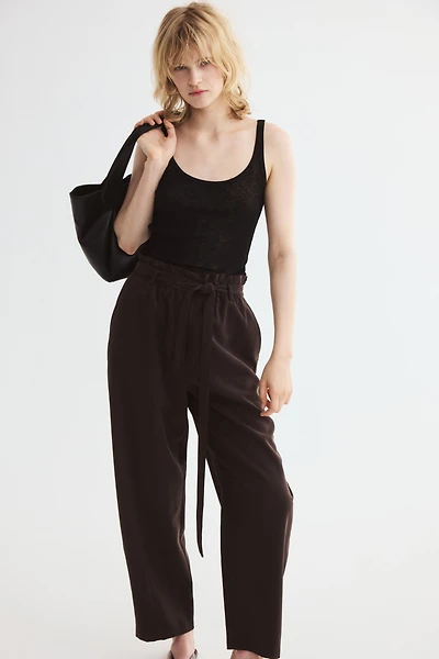 Tie-Belt Barrel-Leg Pants