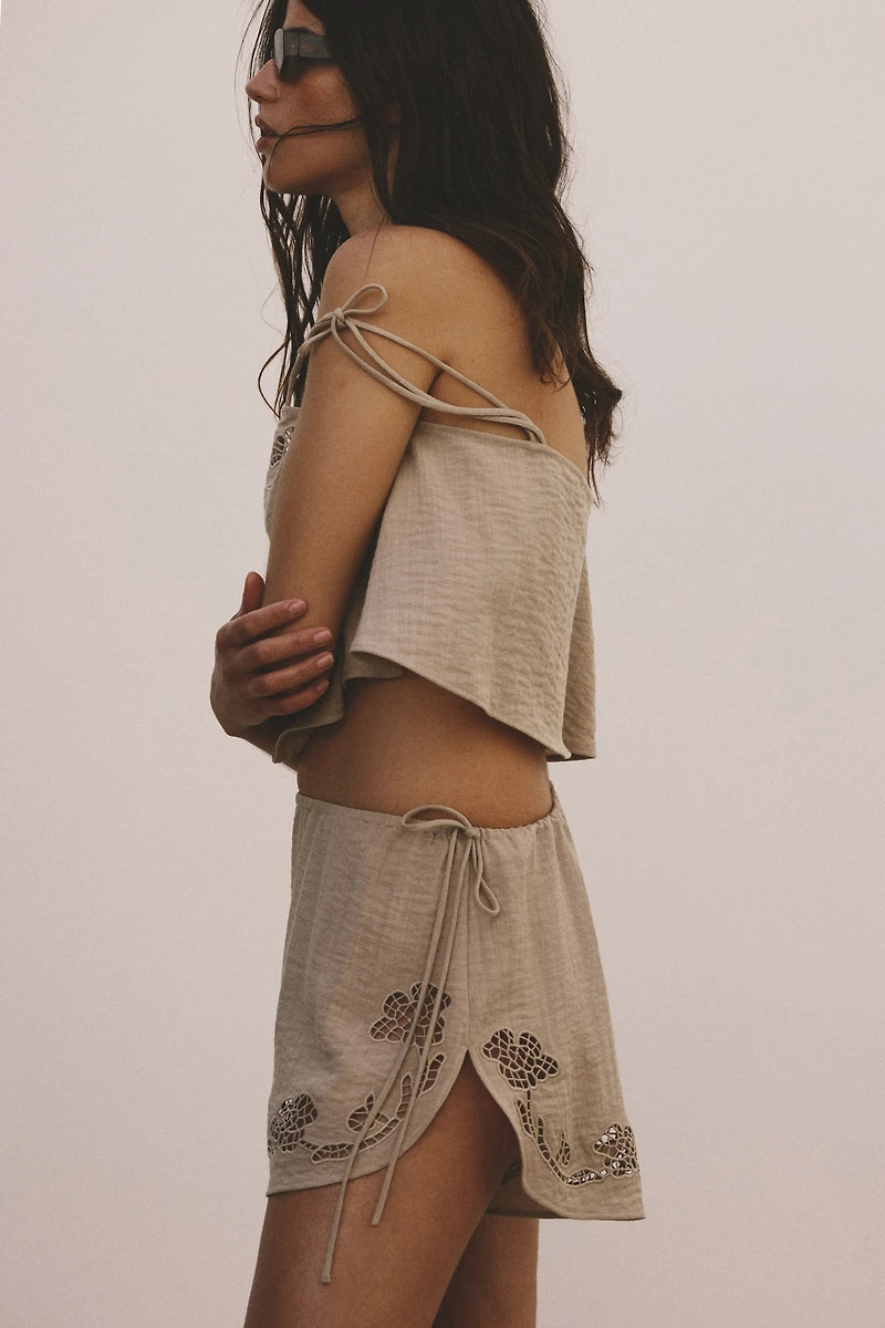 Beach Shorts with Eyelet Embroidery
