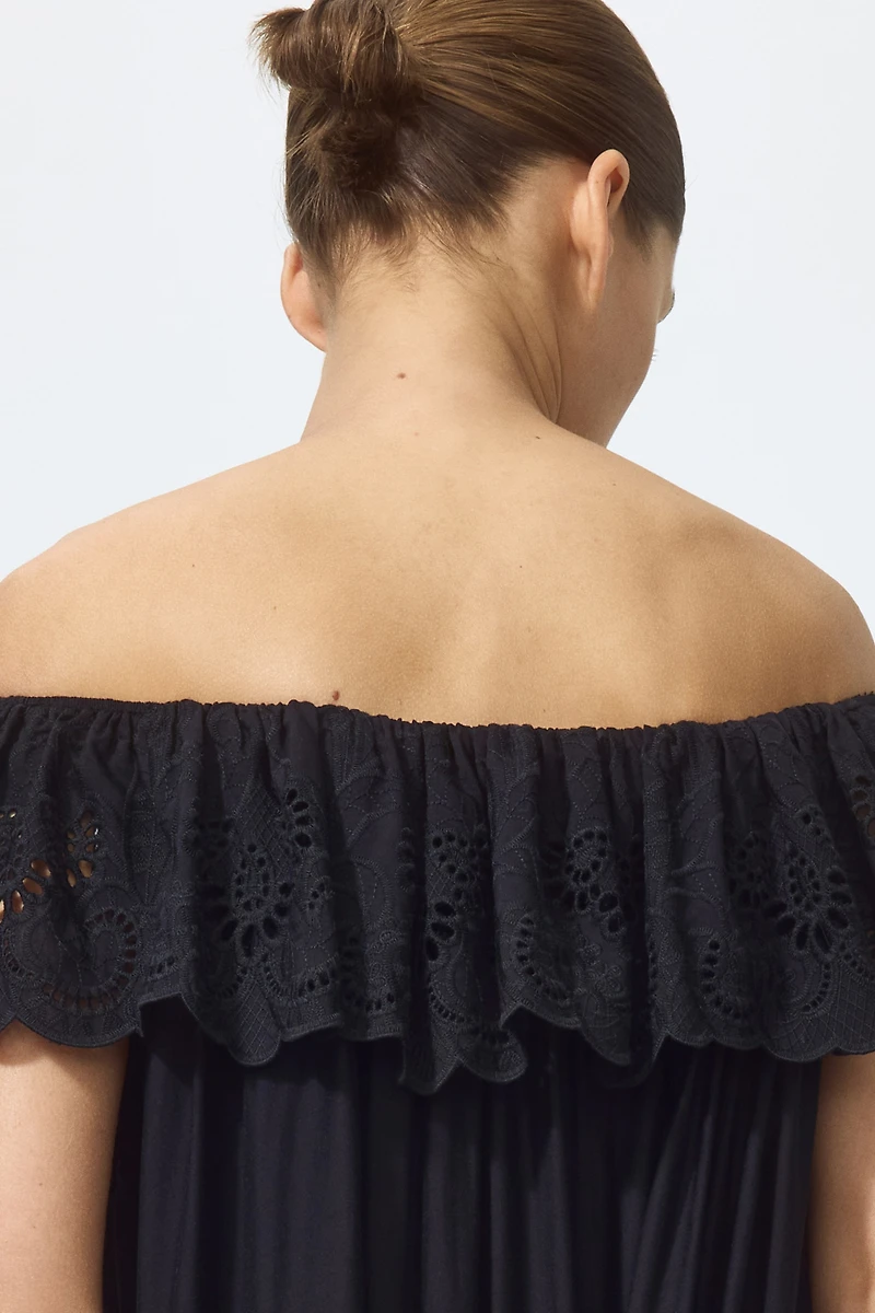 Off-the-Shoulder Dress with Eyelet Embroidery