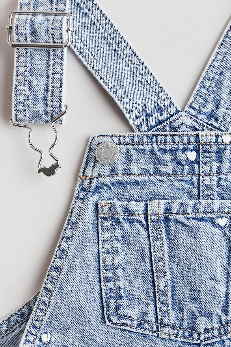 Embroidered denim dungaree shorts