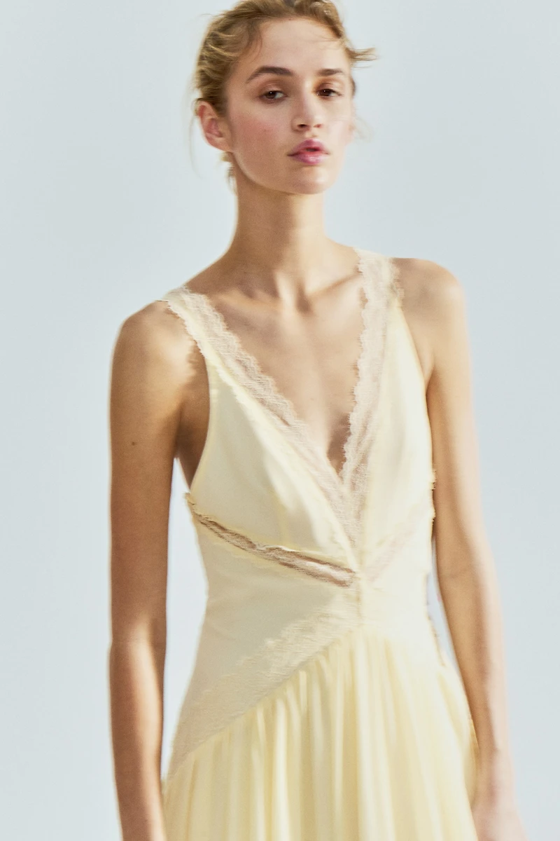 Lace-Inset Chiffon Dress