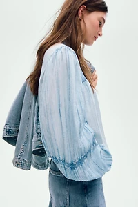 Denim-Look Cotton Blouse