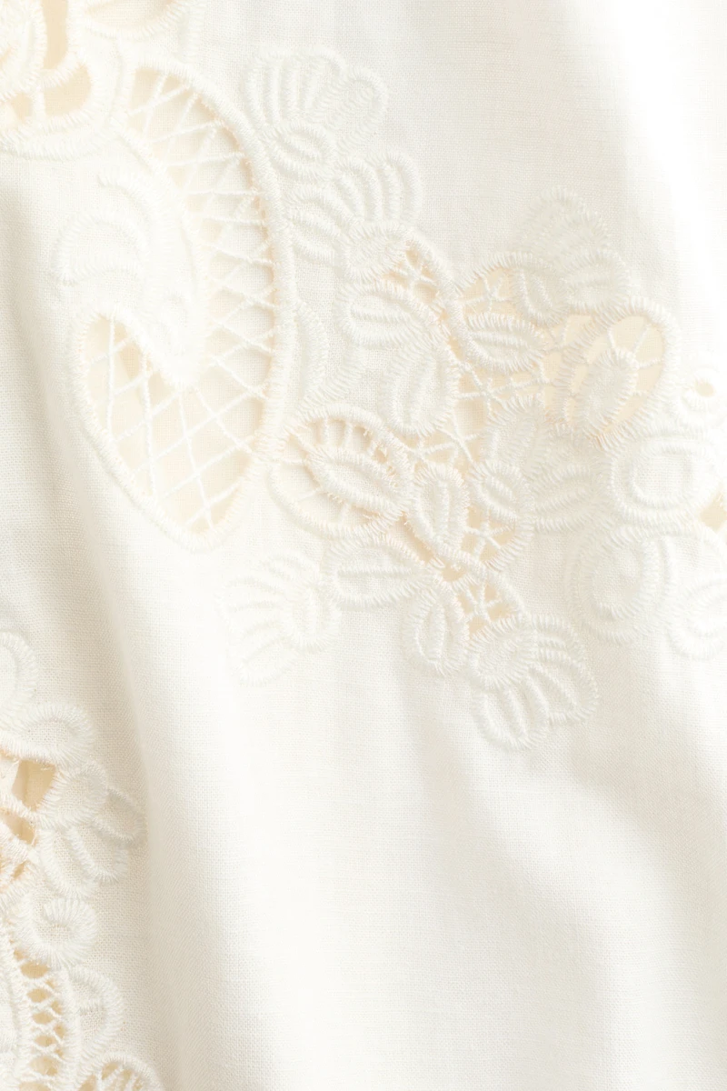 Linen-Blend Eyelet-Embroidered Skirt