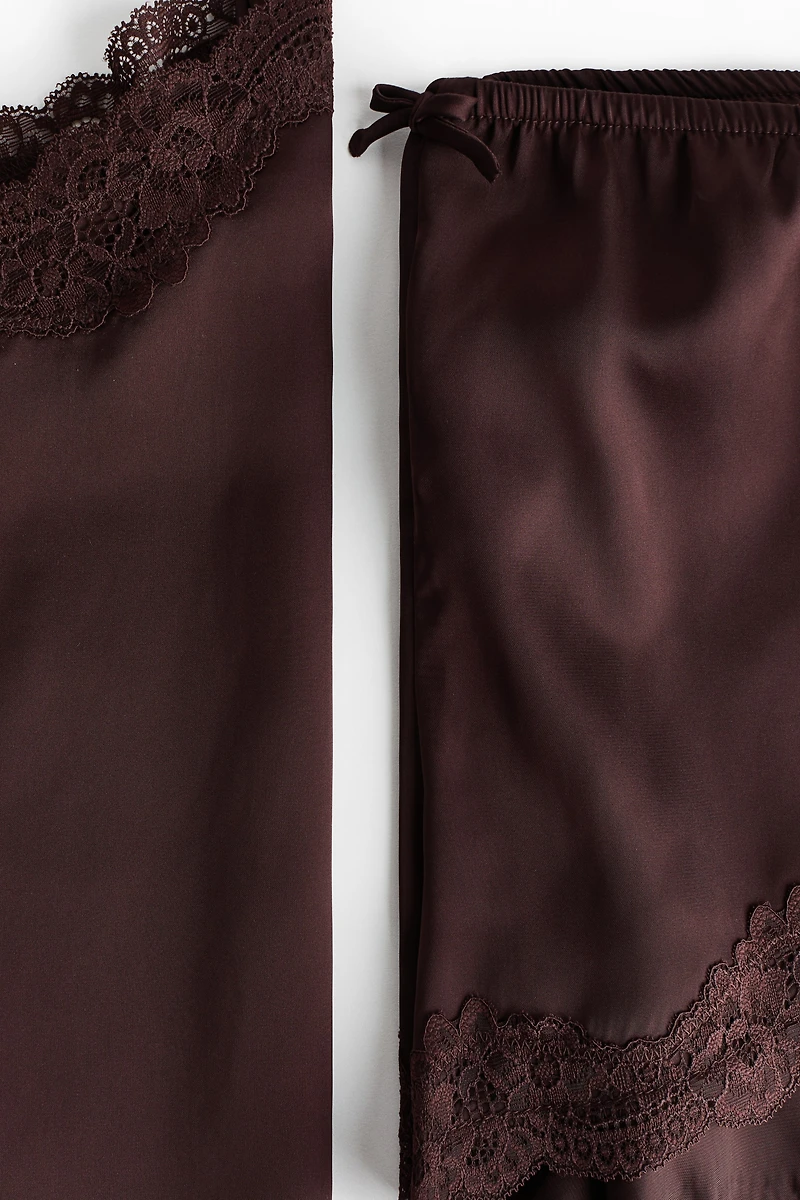 Lace-Trimmed Satin Pajamas