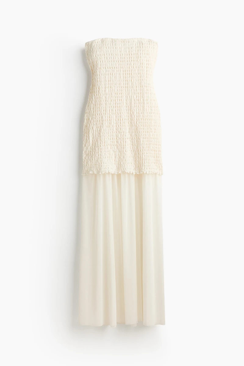 Dual-Fabric Bandeau Dress