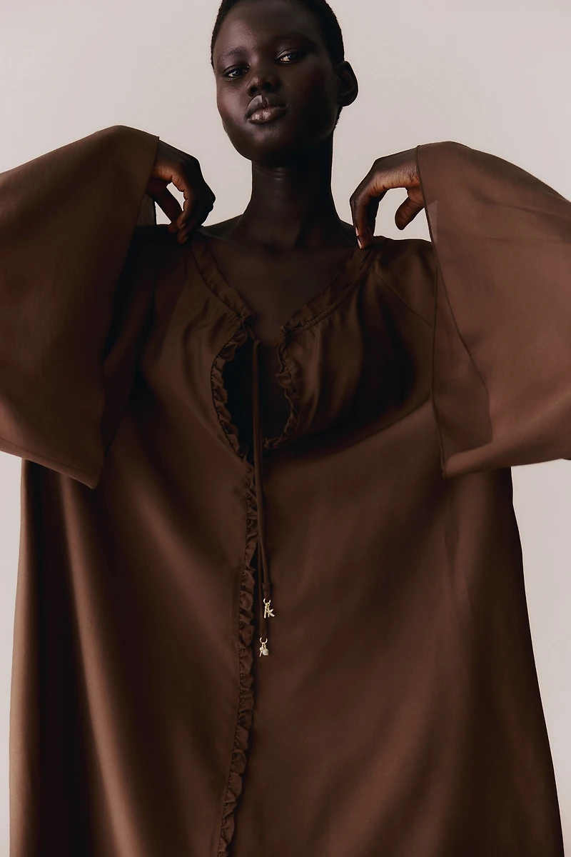 Trumpet-Sleeved Tunic Dress
