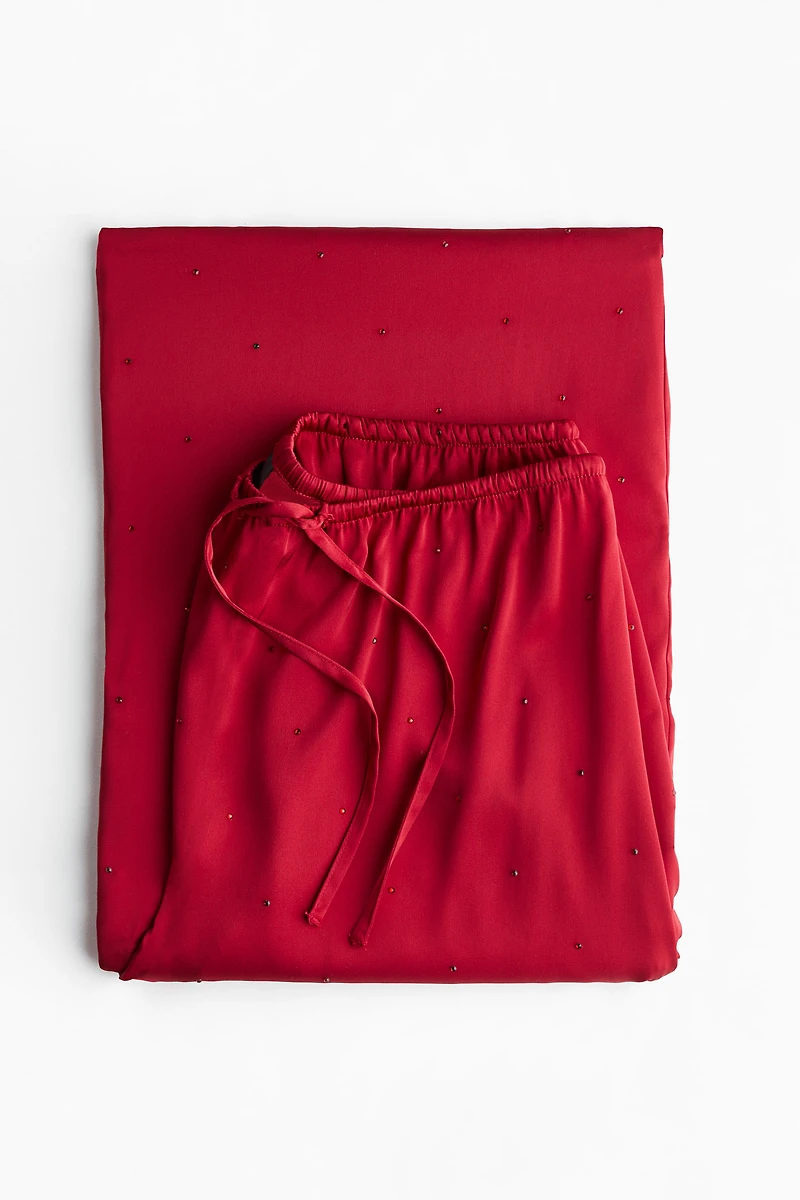 Embellished Satin Pajama Pants