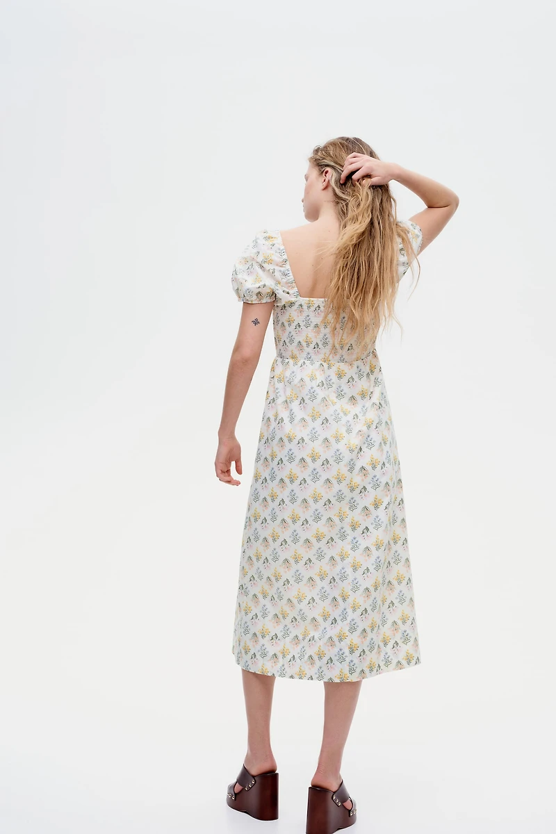 Puff-Sleeved Cotton Dress